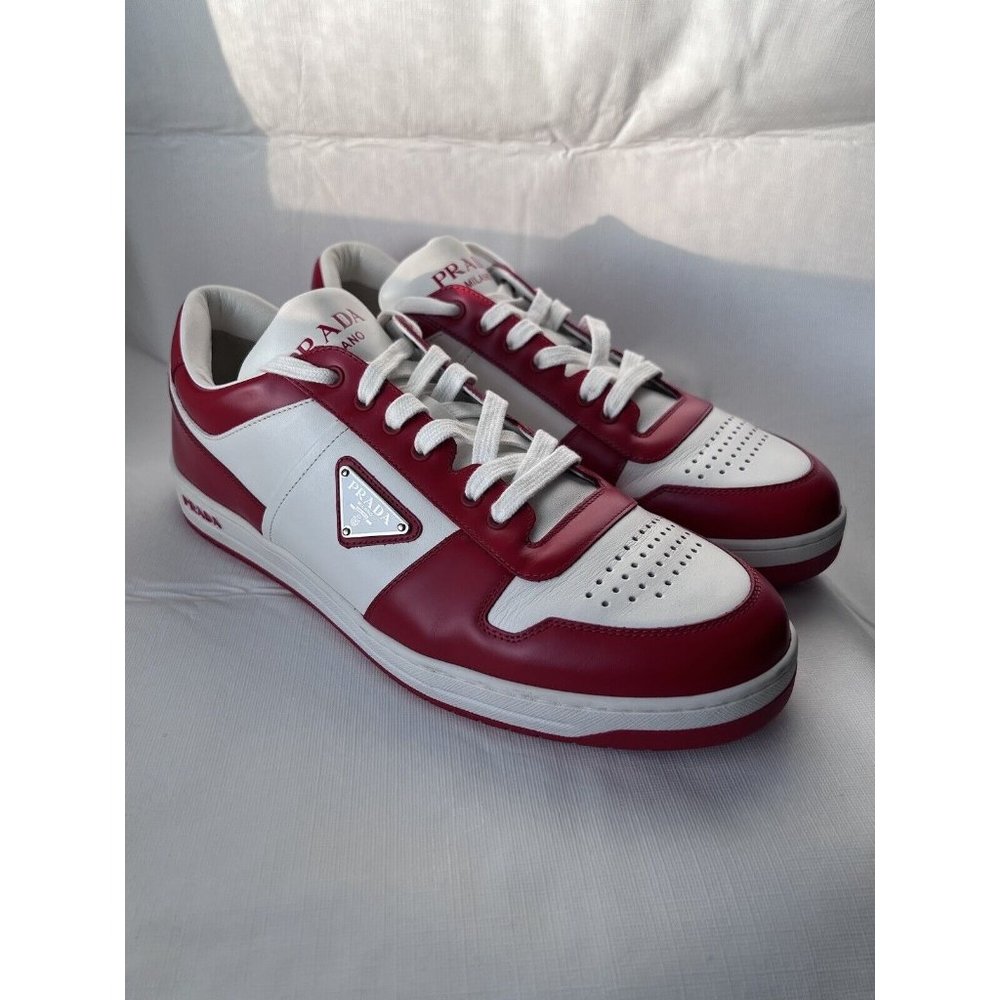 PRADA Men’s Downtown Leather Sneakers Bianco Lacca Size 10 UK / 11 US $1070 NEW